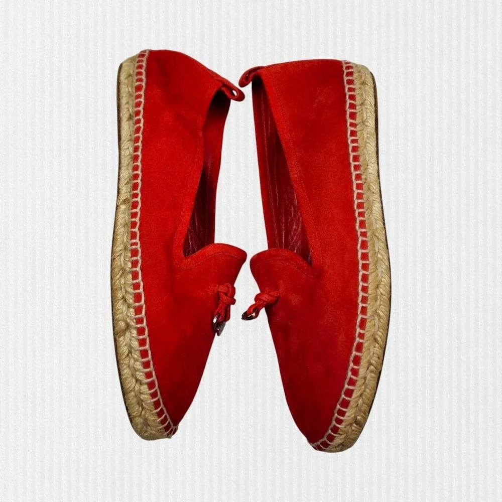 Loro Piana Red Suede Espadrille Loafers‎ with LP Padlock Charm Size 38